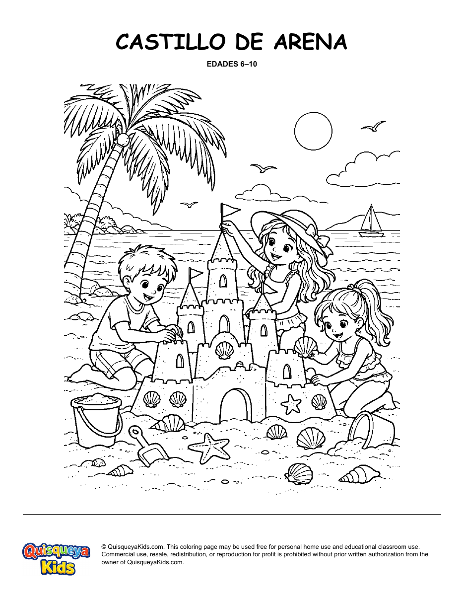 Preview of Beach Sandcastle Builders coloring page