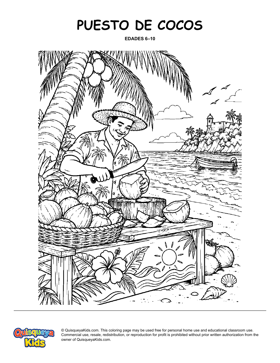 Preview of Coconut Stand by the Sea coloring page