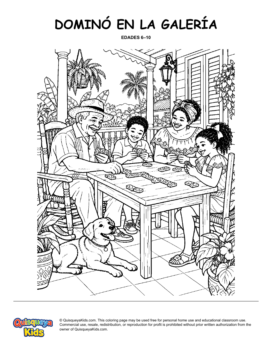 Preview of Dominoes on the Porch coloring page