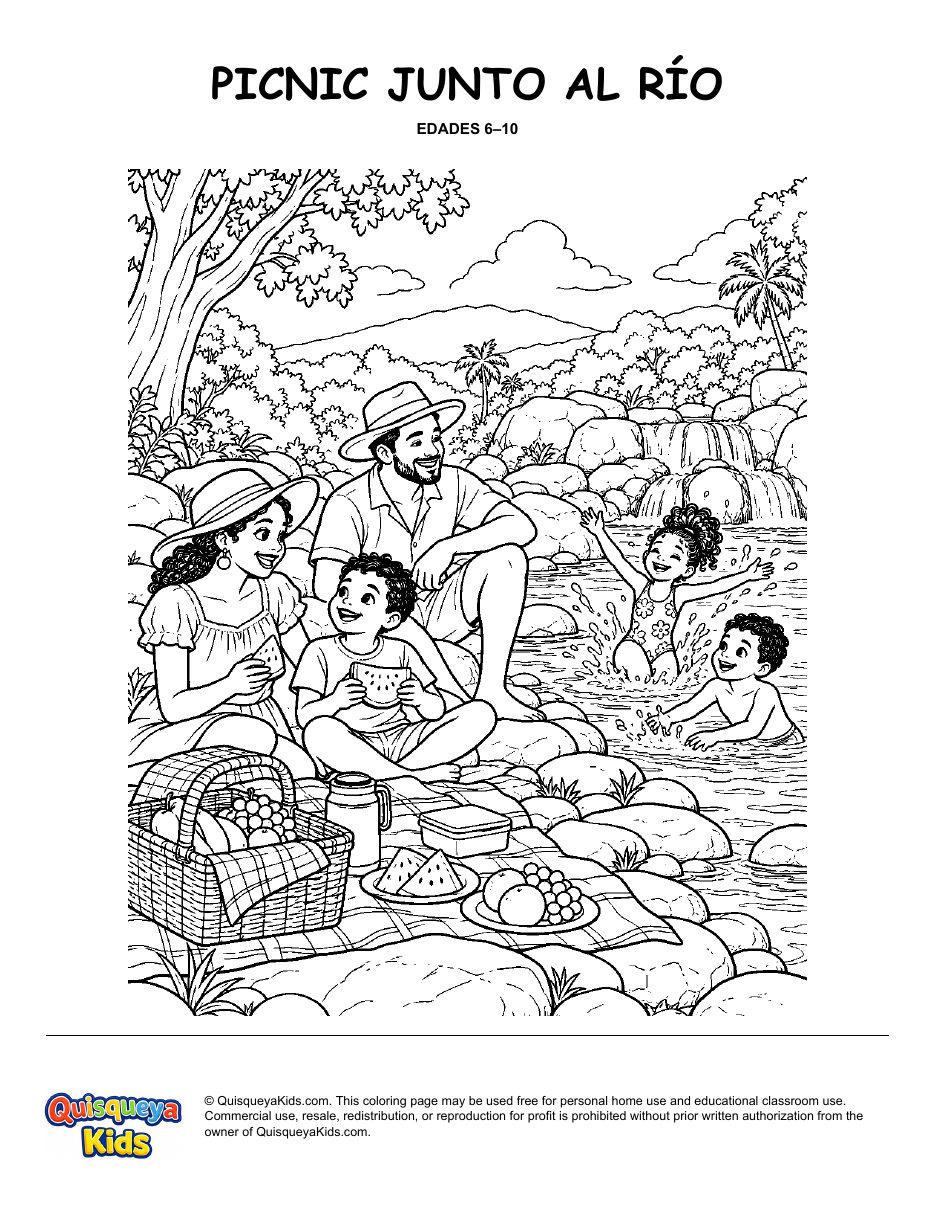 Preview of Family Picnic by the River coloring page