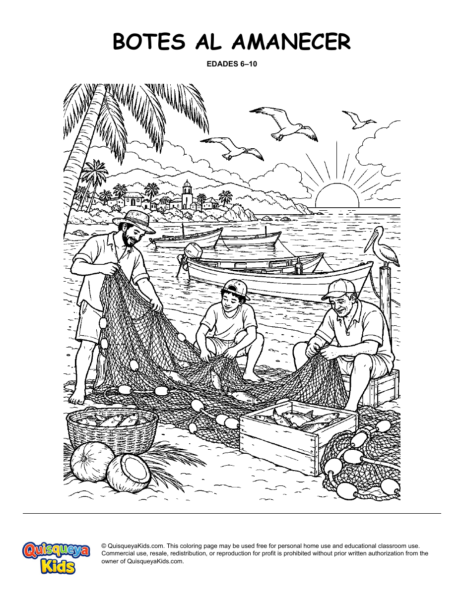 Preview of Fishing Boats at Dawn coloring page