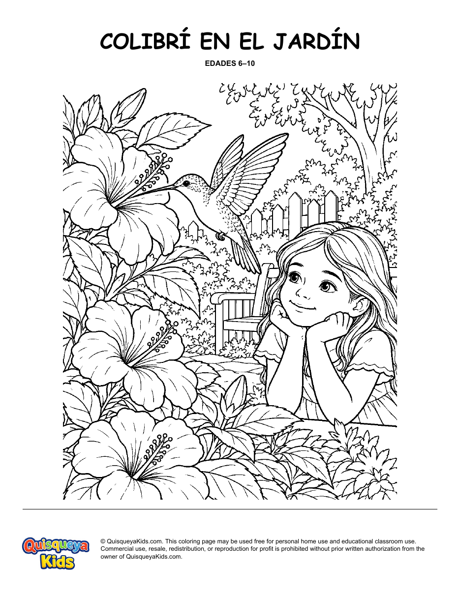 Preview of Hummingbird in the Garden coloring page