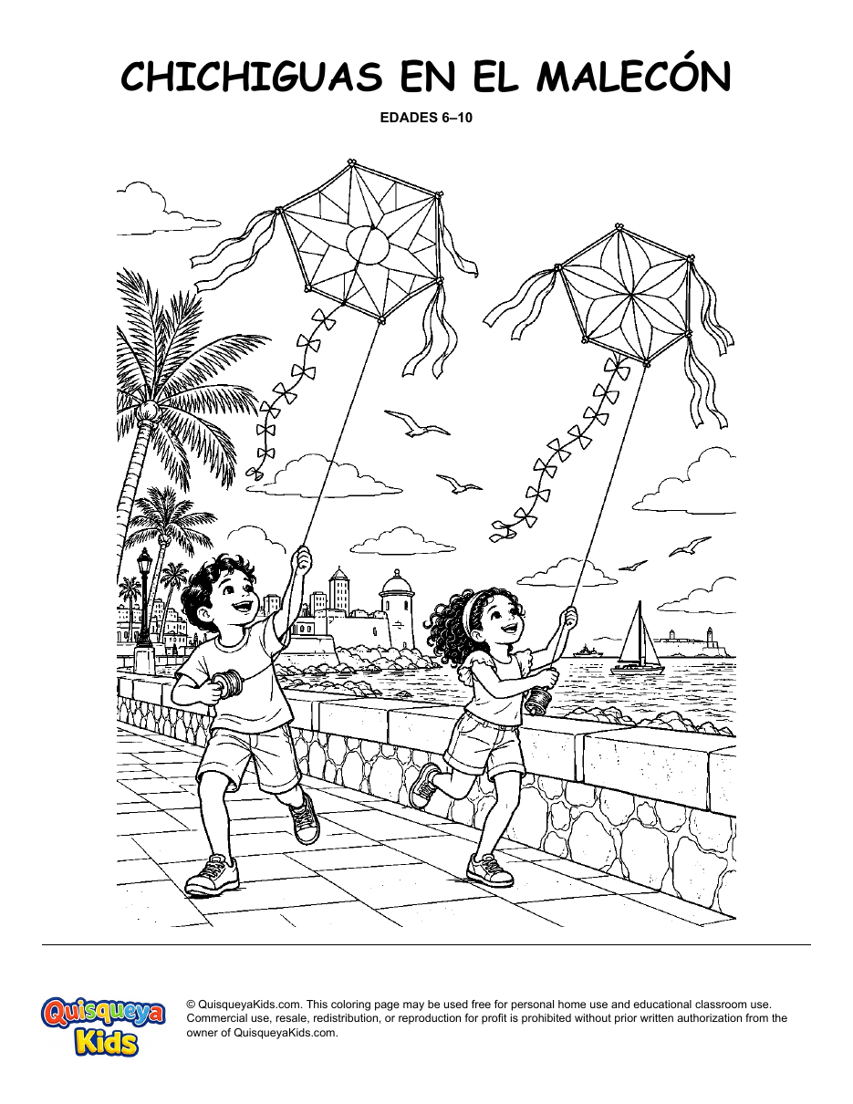 Preview of Kite Day on the Malecón coloring page