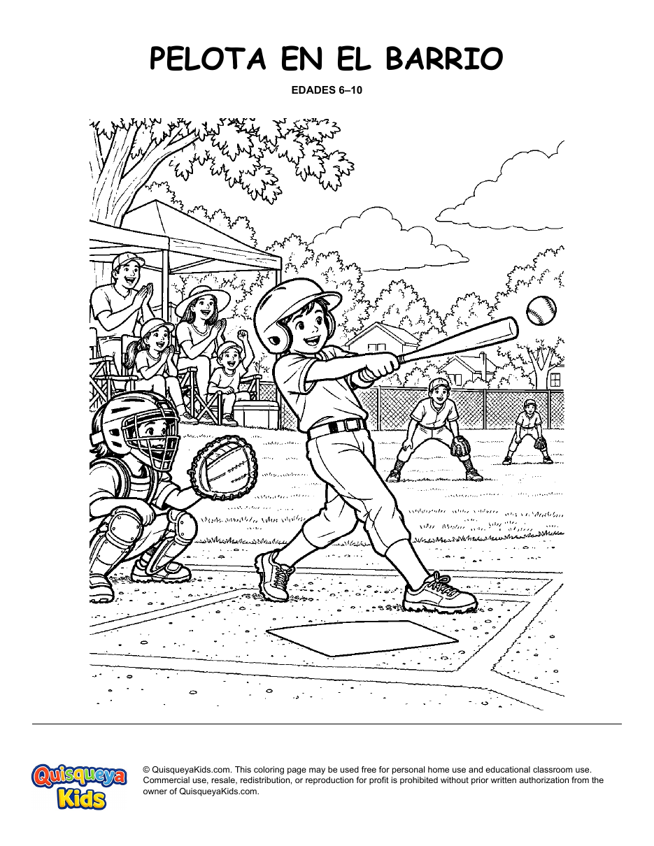Preview of Neighborhood Baseball Game coloring page