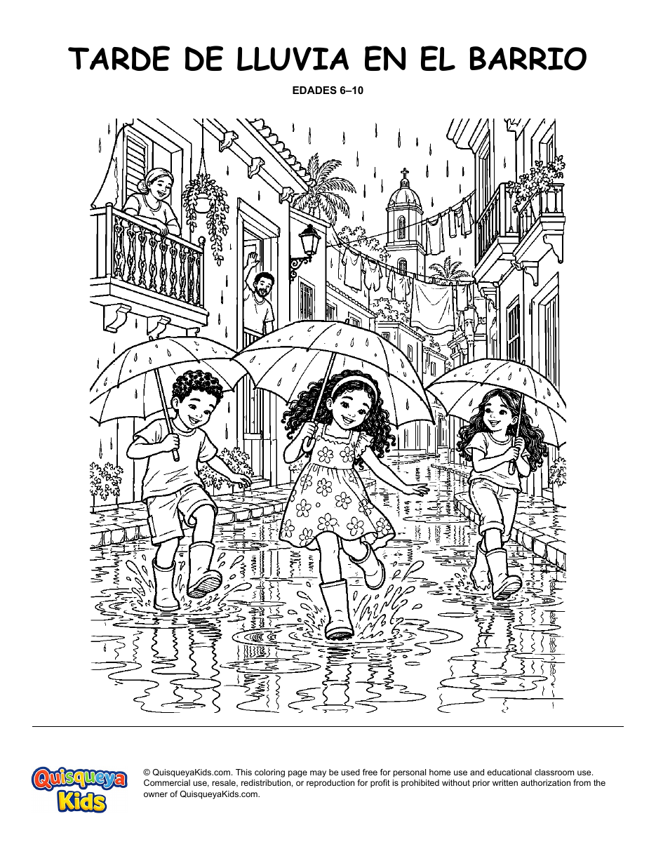 Preview of Rainy Afternoon in the Barrio coloring page