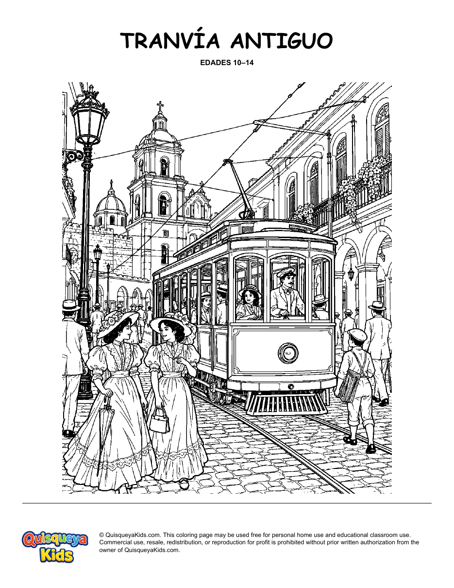 Preview of Historic Santo Domingo Streetcar coloring page