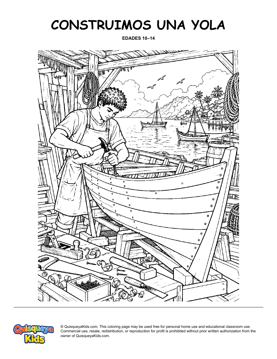 Preview of Building a Fishing Yola coloring page